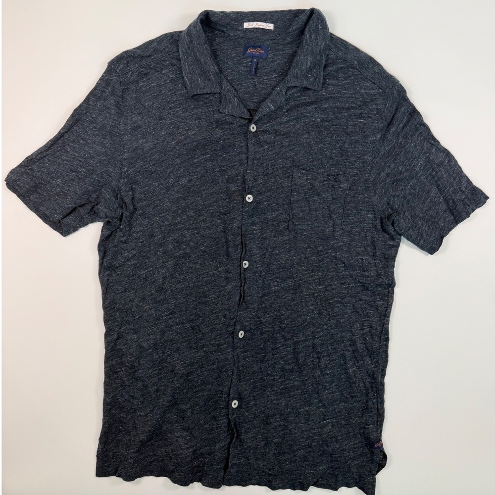 Good Man Brand 100% Linen Heathered Navy Short Sleeve Shirt Men's XL Minimalist